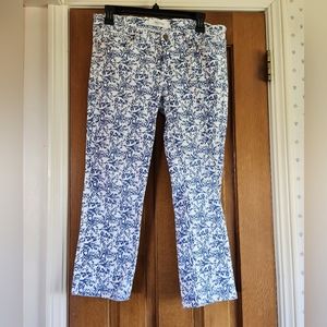 white and blue crop jeans, size 8